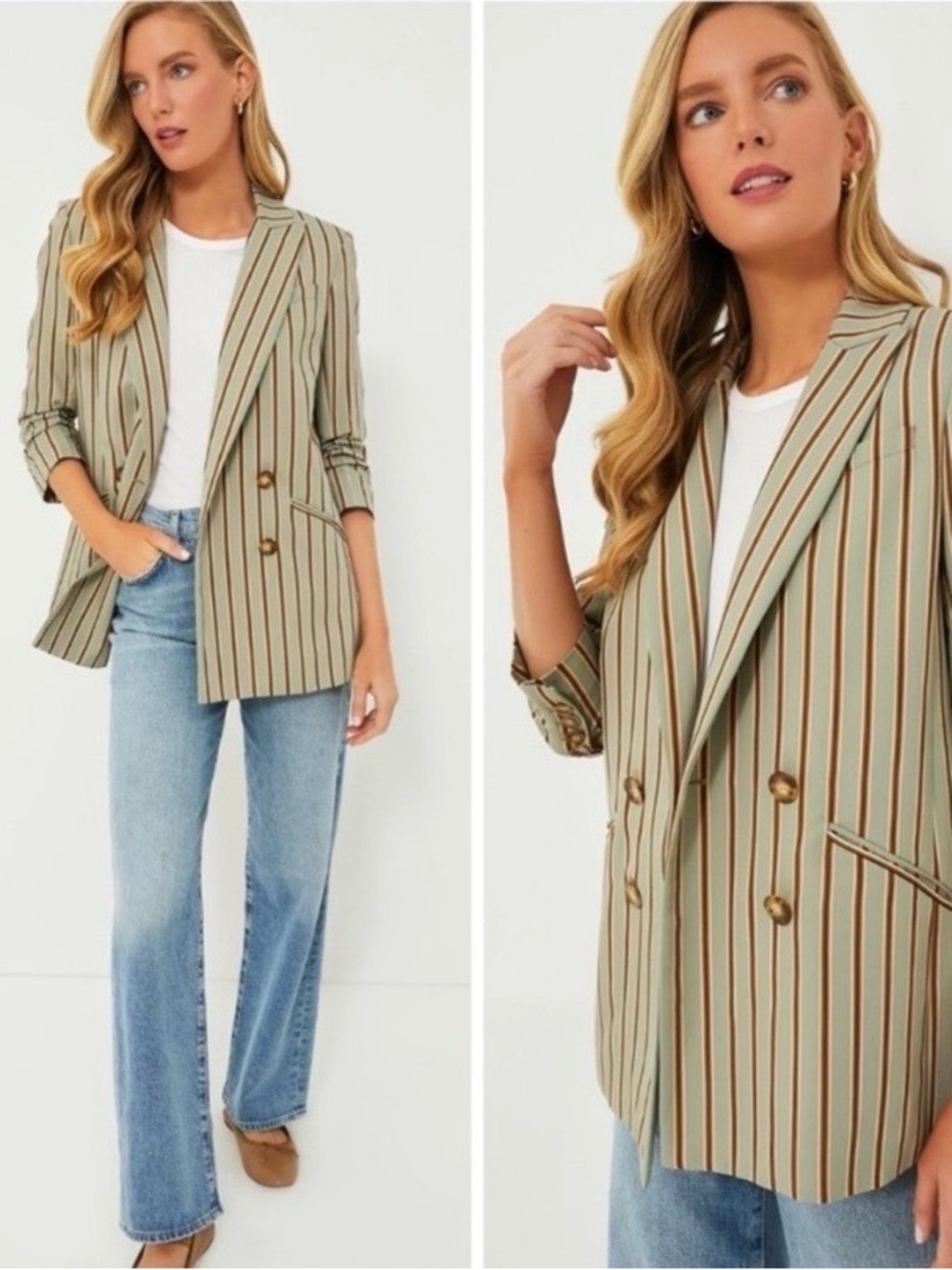 $698 Veronica Beard Kiernan Striped Double Breasted Dickey Jacket Blazer Size 6